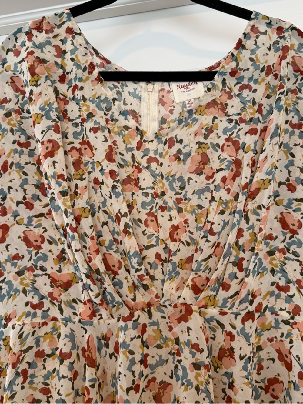 Hayden Cream Floral Peplum Blouse with Rust and Blue Accents - Picture 2 of 7